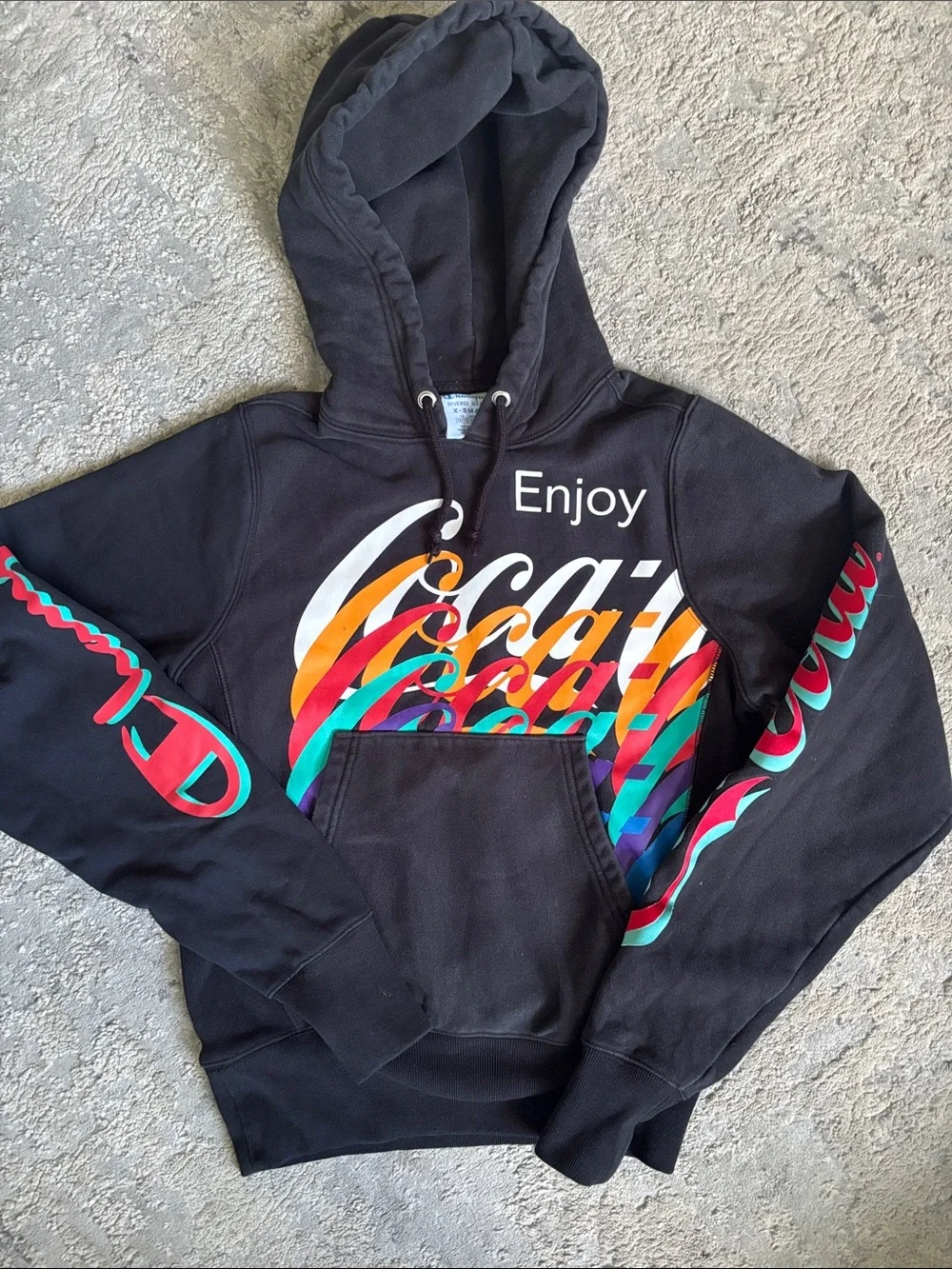 Coca-Cola Black Hoodie with Multicolor Rainbow Logo
